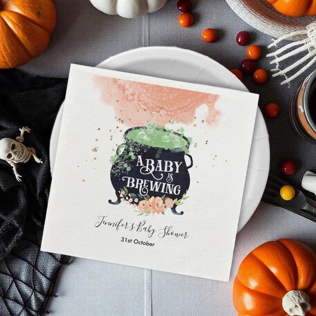 Serviette En Papier un bébé brasse Halloween Baby shower Peach (Créateur téléchargé)