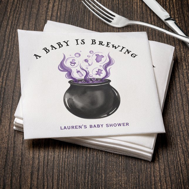 Serviette En Papier Un bébé brasse le Baby shower d'Halloween Cauldron (A Baby is Brewing Cauldron Halloween Baby Shower Napkins
)