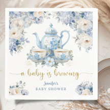Un bébé prépare du thé Baby Shower Garçon Floral B