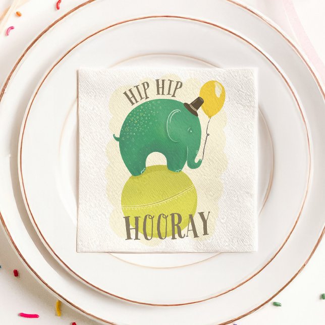 Serviette En Papier Un bel éléphant. Hip Hip Hooray animal anniversair (Créateur téléchargé)