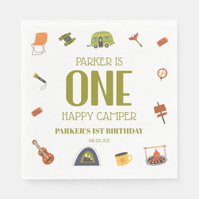 Serviette En Papier Un Camping Happy Camper 1er Anniversaire Fête (Devant)