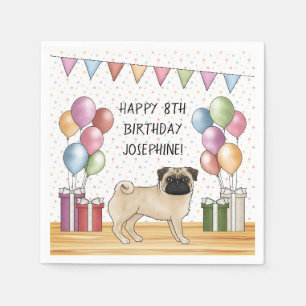 Serviette En Papier Un Carlin-chien coloré Pastels Joyeux Anniversaire
