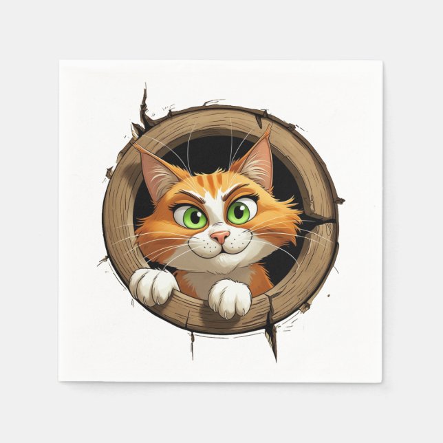 Serviette En Papier Un chat de dessin animé avec des yeux verts brilla (Devant)