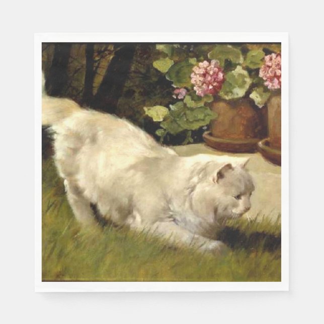 Serviette En Papier Un chat perse blanc regarde une coccinelle (Devant)