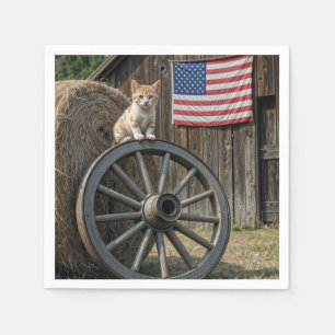Serviette En Papier Un chaton sur une vieille roue de chariot