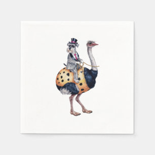 Serviette En Papier Un chien schnauzer assis sur le dos d'une autruche