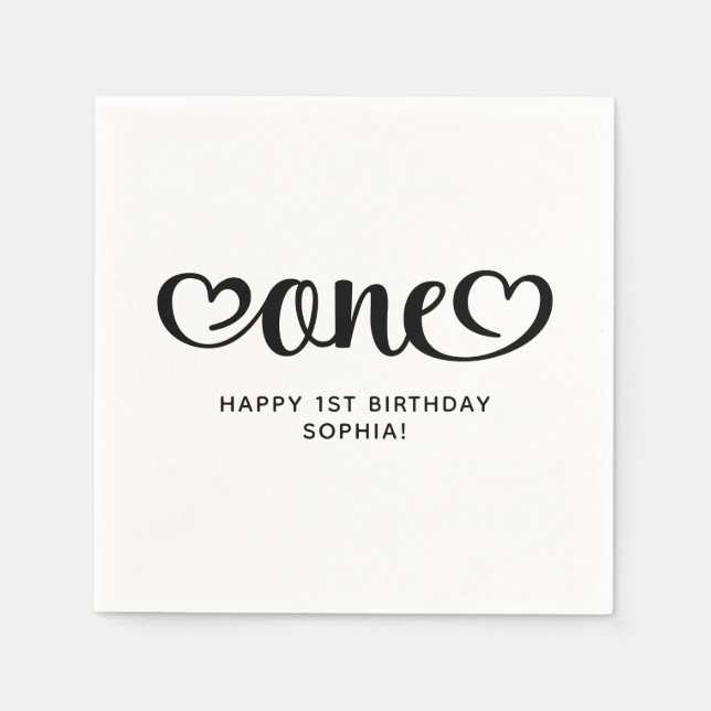 Serviette En Papier Un Coeur mignon Script 1er anniversaire (Devant)