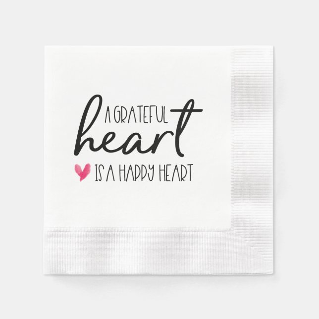 Serviette En Papier Un coeur reconnaissant est un coeur heureux | typo (Devant)