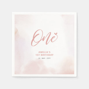 Serviette En Papier Un   Cœur rose et fille à l'aquarelle pour le 1er 
