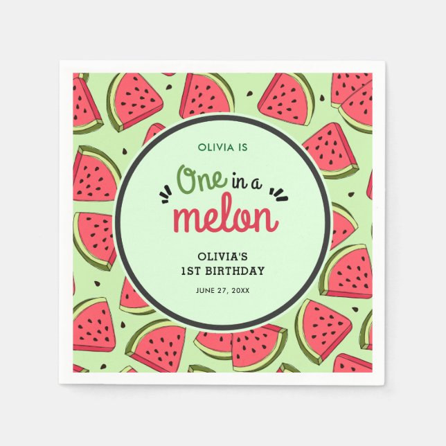 Serviette En Papier Un dans un Melon Eté Watermelon 1er Anniversaire (Devant)