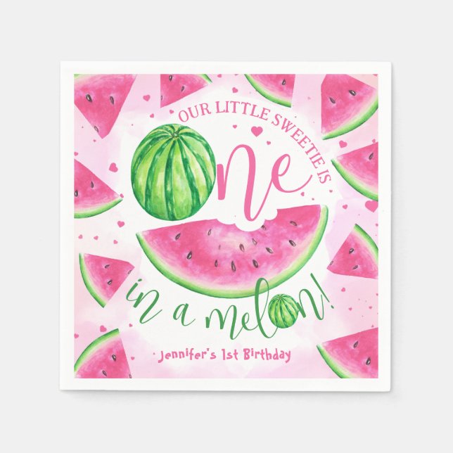 Serviette En Papier UN dans un Melon ! Fête d'anniversaire pastèque (Devant)
