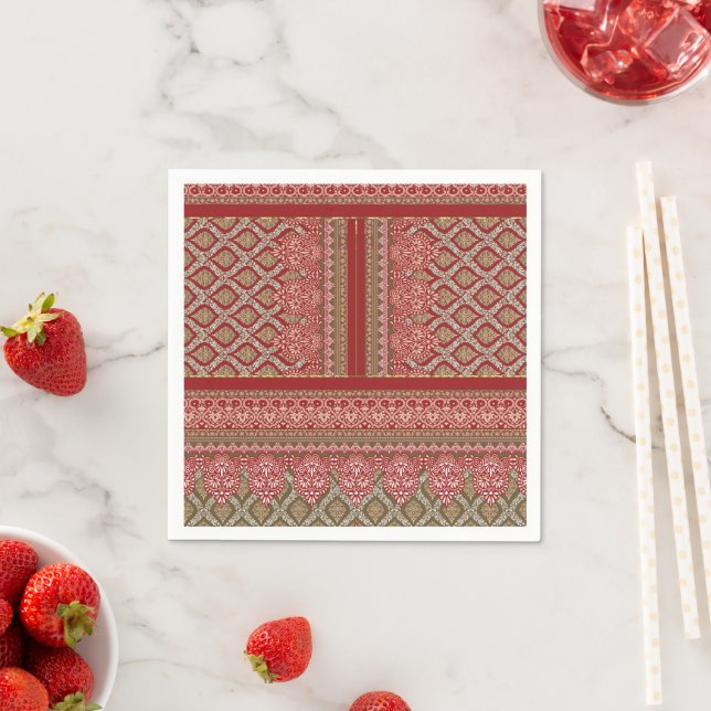 Serviette En Papier un design motif rouge et beige_ (En situation)