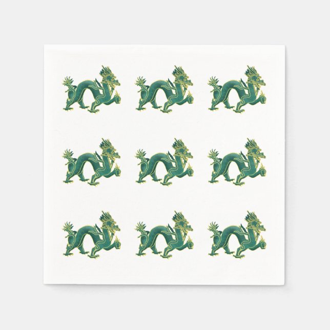 Serviette En Papier Un Dragon Vert avec Triage Or (Devant)