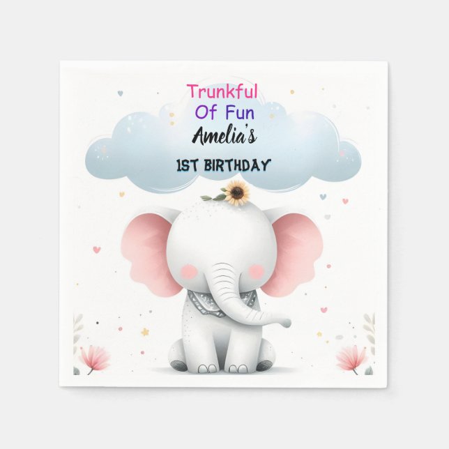 Serviette En Papier Un éléphant blanc bois Anniversaire 1er anniversai (Devant)