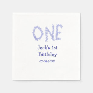 Serviette En Papier Un garçon de parties scintillant bleu moderne 1er