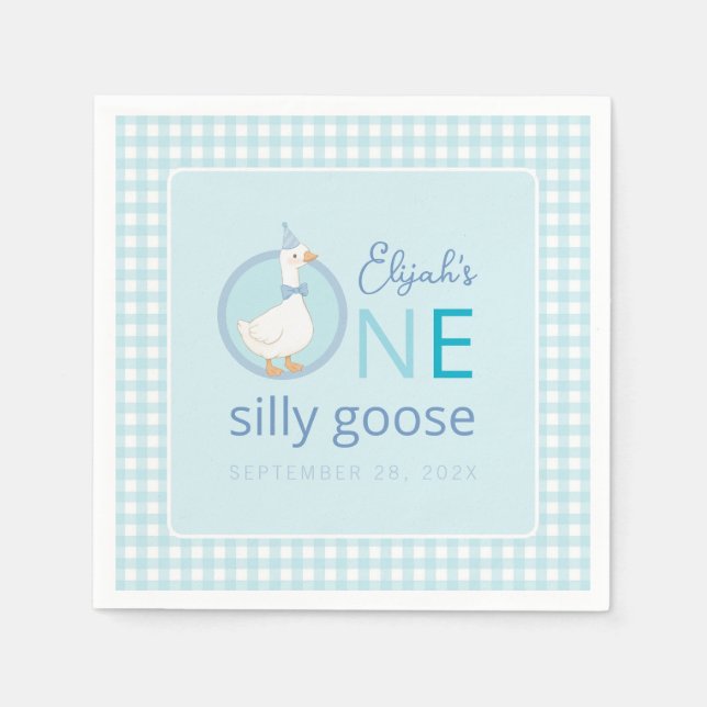 Serviette En Papier Un Garçon Rigolo Plaid Bleu Mignon Premier Anniver (Devant)