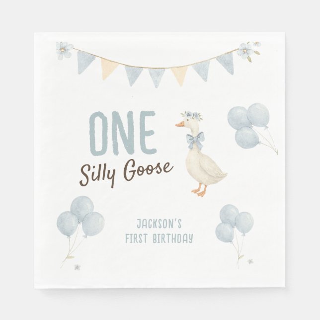 Serviette En Papier Un Garçon Silly Goose Premier anniversaire (Devant)