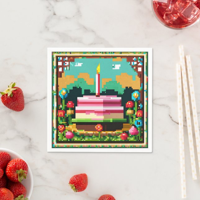 Serviette En Papier Un gâteau d'anniversaire en pixel art (En situation)