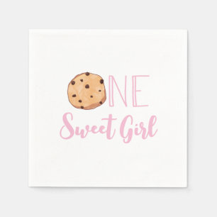 Serviette En Papier Un gâteau d'anniversaire One Sweet Girl avec des r