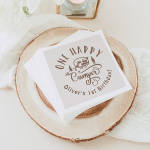 Serviette En Papier Un Happy Camper brun minimaliste 1er anniversaire
