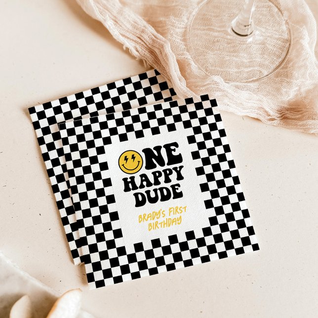 Serviette En Papier Un heureux Mec 1er anniversaire, À damiers serviet (Créateur téléchargé)