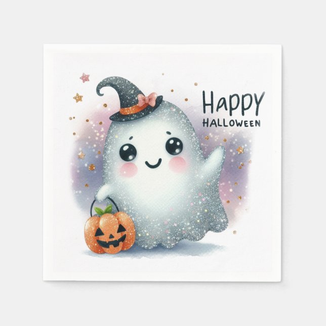 Serviette En Papier Un joli fantôme d'Halloween (Devant)