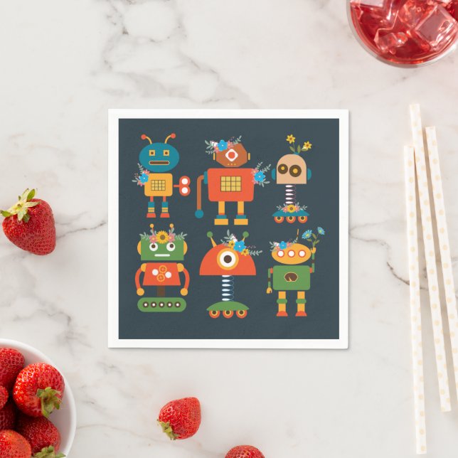 Serviette En Papier Un joli robot design pour enfants (En situation)