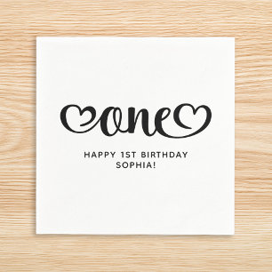 Serviette En Papier Un joli script Cœurs pour le 1er anniversaire