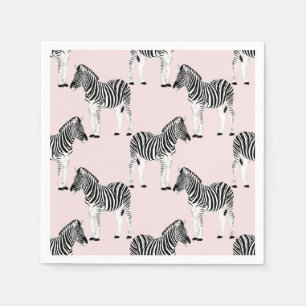 Serviette En Papier Un joli Zèbre noir et blanc, un animal rose