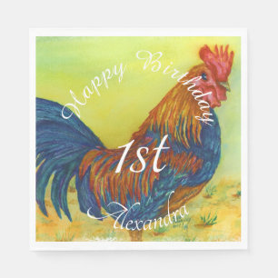 Serviette En Papier Un joyeux anniversaire de coq coloré