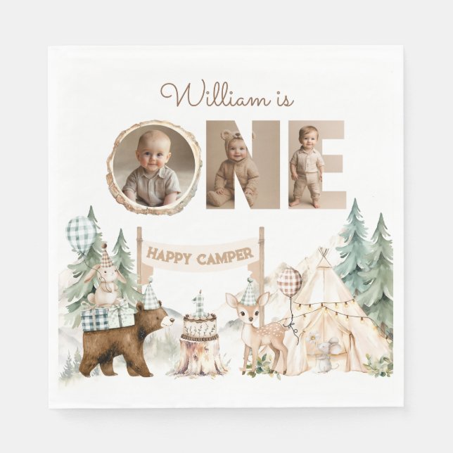 Serviette En Papier Un Joyeux Camper Photo Premier anniversaire (Devant)