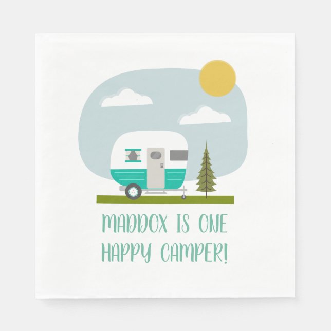 Serviette En Papier Un Joyeux Camper Turquoise Trailer Anniversaire (Devant)