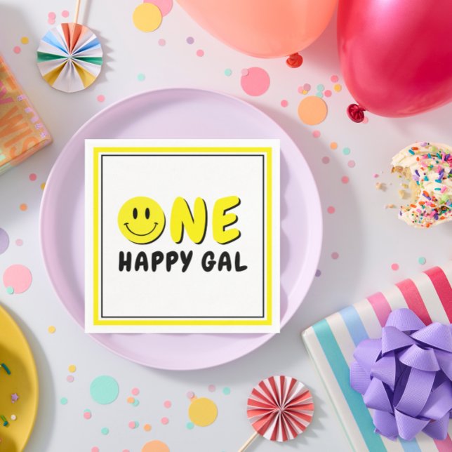 Serviette En Papier Un joyeux Gal 1er Anniversaire Fête Smiley Jaune (Créateur téléchargé)