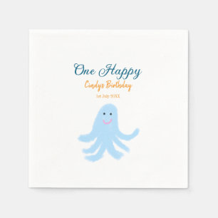 Serviette En Papier Un joyeux poulpe bleu sous la mer anniversaire