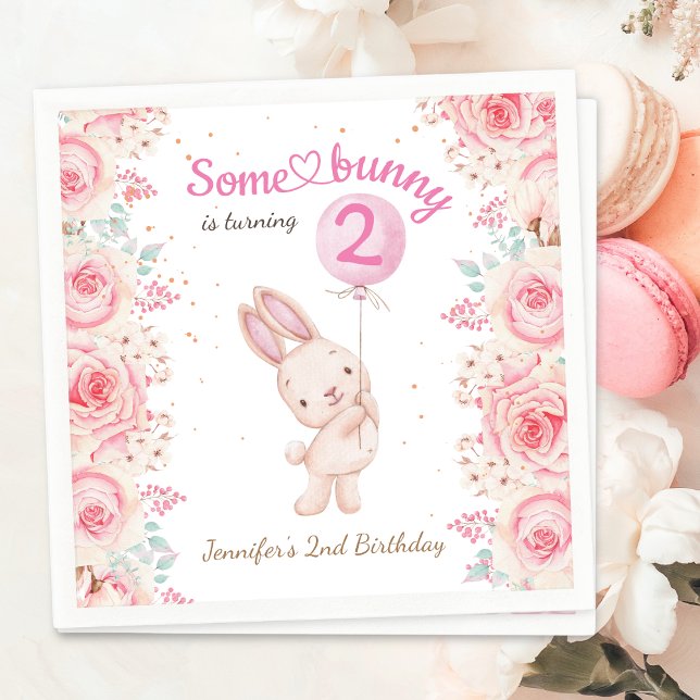 Serviette En Papier Un lapin est DEUX ! Girl Pink 2e anniversaire (Créateur téléchargé)