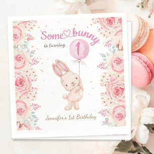 Serviette En Papier Un lapin est UN ! Fille rose 1er anniversaire