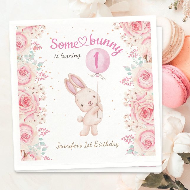 Serviette En Papier Un lapin est UN ! Fille rose 1er anniversaire (Créateur téléchargé)
