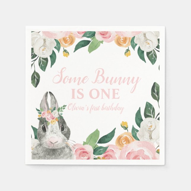 Serviette En Papier Un lapin est un premier anniversaire floral (Devant)