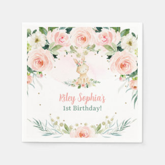 Serviette En Papier Un lapin est une fête de lapin rose floral roses