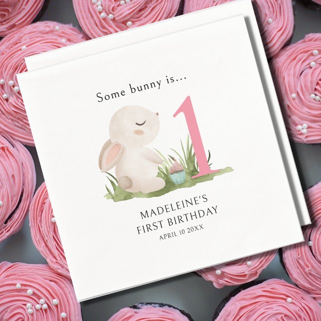 Serviette En Papier Un lapin est une rose 1er fête d'anniversaire (Créateur téléchargé)