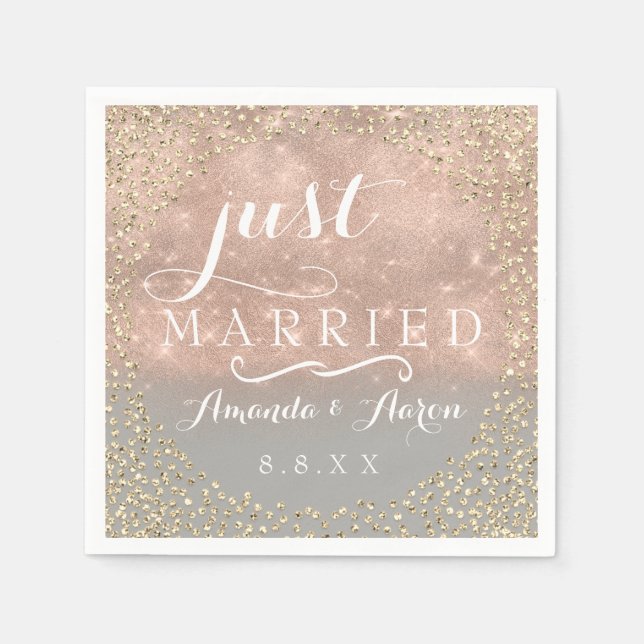 Serviette En Papier Un Mariage Ombre Rose Gold Confetti vient de se ma (Devant)