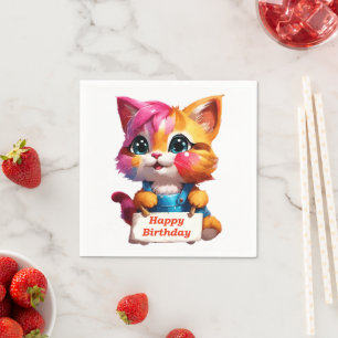 Serviette En Papier Un marrant chaton d'anniversaire