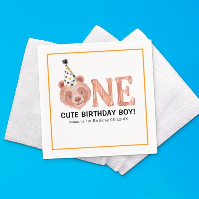 Serviette En Papier Un mignon Anniversaire Garçon Bear Napkins - 1er A (One Bear-y Cute Birthday Napkin Design)