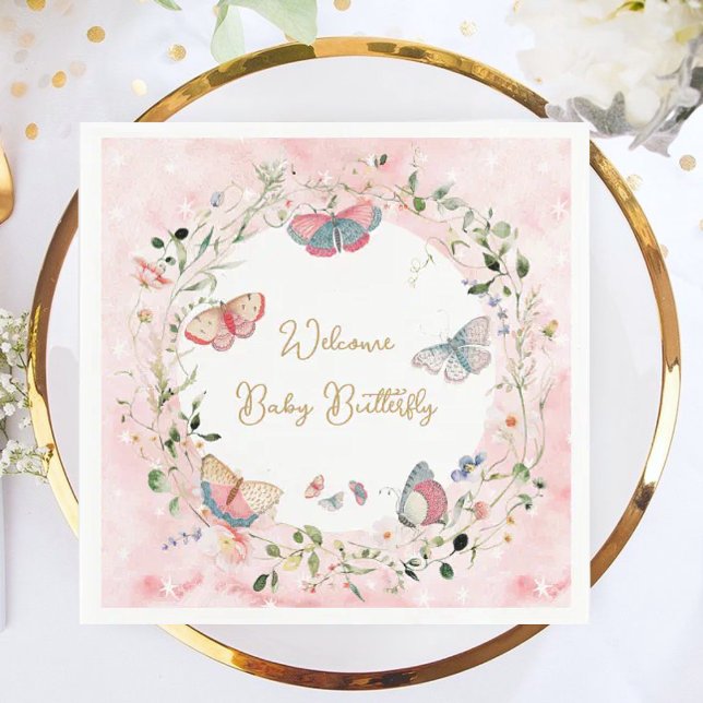 Serviette En Papier Un Papillon Bébé Est En Chemin De Baby shower (Créateur téléchargé)