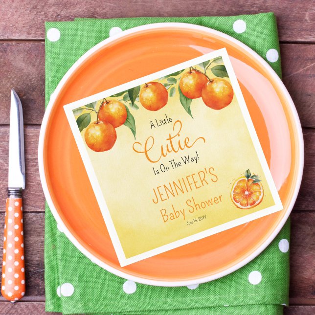 Serviette En Papier Un petit Baby shower d'aquarelle Citrus Cutie (A Little Cutie Orange Clementine Citrus Watercolor Baby Shower Napkins)
