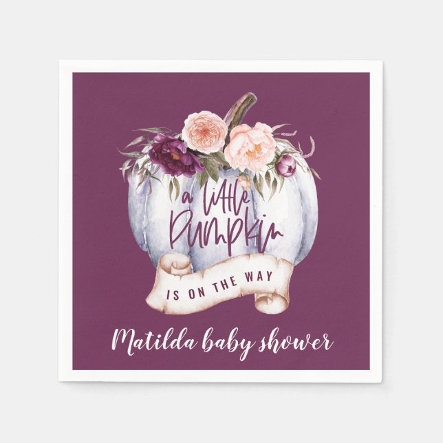 Serviette En Papier Un petit baby shower de chute d'aquarelle citrouil (Devant)