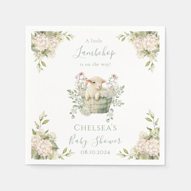 Serviette En Papier Un Petit Baby shower De Moutons Floraux Lambchop (Devant)