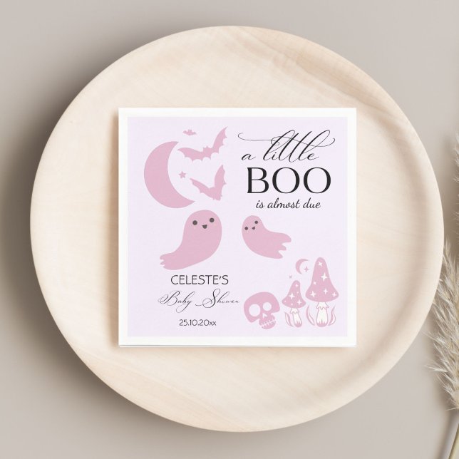 Serviette En Papier Un petit baby shower d'Halloween rose pastel (A little boo cute pastel pink Halloween baby shower customized Napkins personalized table decor)