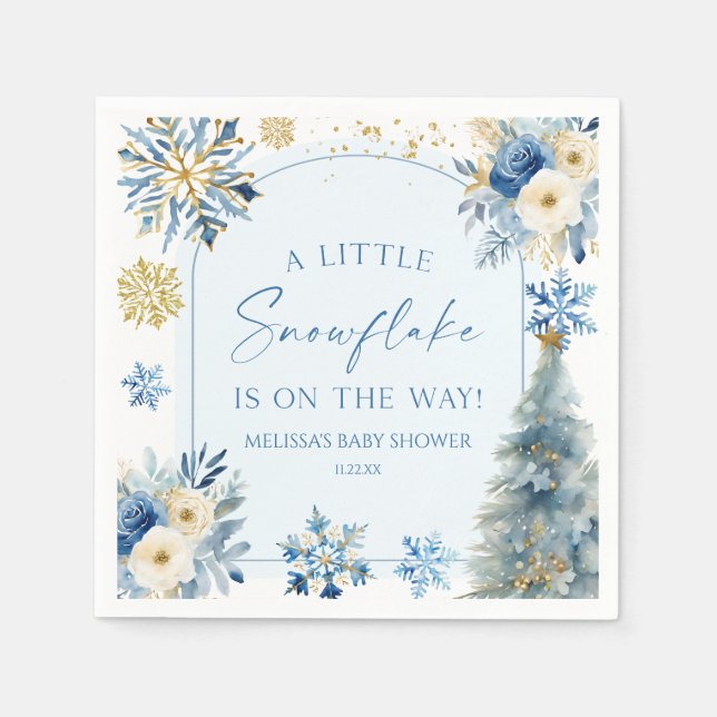 Serviette En Papier Un petit Baby shower d'hiver bleu Snowflake (Devant)