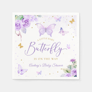 Serviette En Papier Un petit Baby shower Floral d'or pourpre à papillo